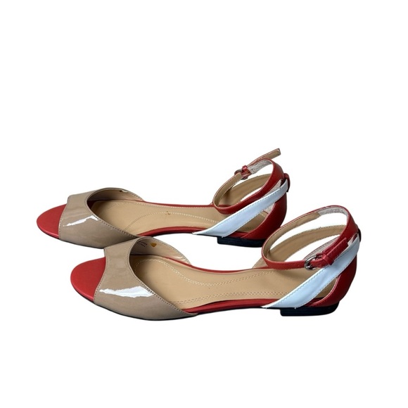 Tahari Fleur Womens Peep Toe Flats Tan Red White Ankle Strap Sandal 7.5M Leather - Picture 4 of 9